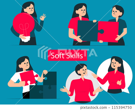 Soft skills set. Isolated flat vector illustration concept Soft skills set. Isolated flat vector illustration concept 115394750