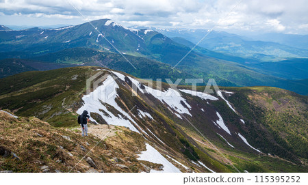 Spectacular view of mountains covered with snow in summer Spectacular view of mountains covered with snow in summer 115395252