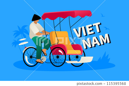 Tourist rickshaw driver - modern colored vector illustration Tourist rickshaw driver - modern colored vector illustration 115395568