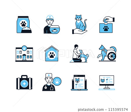 Pet and veterinary care - line design style icons set 115395574