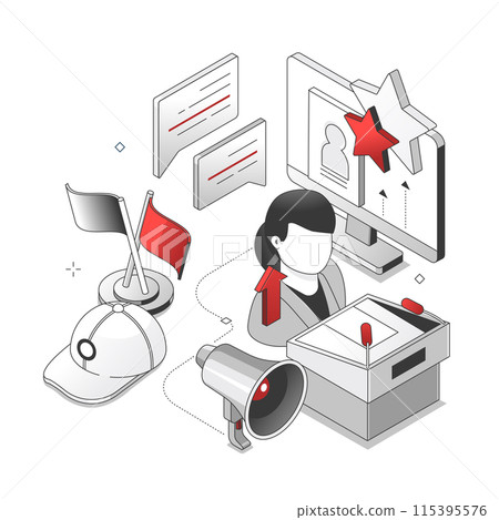 Election and voting - isometric black and red line illustration 115395576