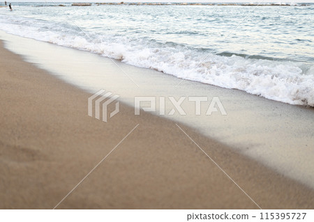 Blue ocean wave on sandy beach. Nature Background, summer time 115395727