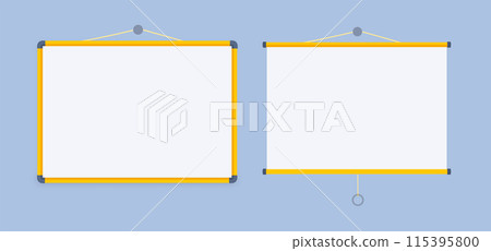 Screen projector or white slide board display. Flat cartoon style vector 115395800