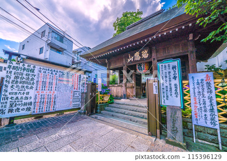 Yokohama cityscape in June, Japan. Just past the shopping street in front of Gumyoji Station. A view of Gumyoji Temple and other sights. 115396129
