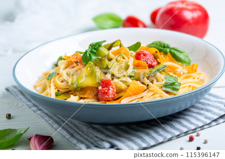 Homemade Italian pasta with vegetables. 115396147