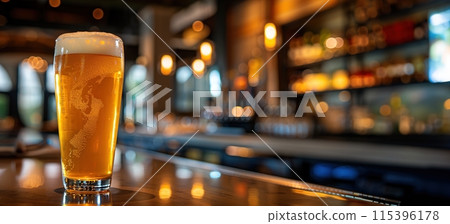 Embracing the Local Brew, Cozy Bar Setting with Frothy Beer and Ambience 115396178