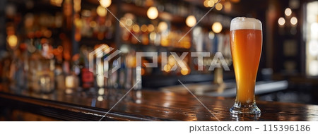 Embracing the Local Brew, Cozy Bar Setting with Frothy Beer and Ambience 115396186