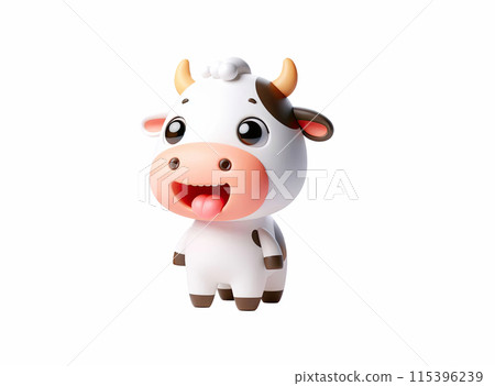 Cow funny toy isolated on white background, 3D carttoon illustration 115396239