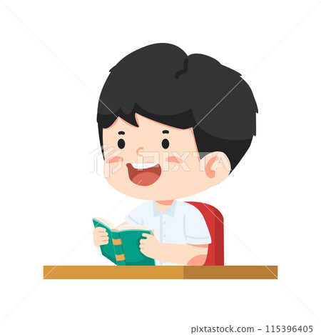 cute boy is at the desk with a book 115396405