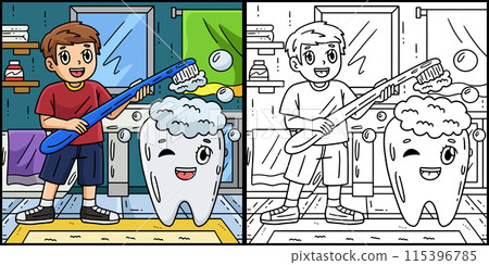Dental Care Child Brush Giant Tooth Illustration Dental Care Child Brush Giant Tooth Illustration 115396785