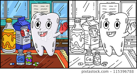 Dental Care Tooth with Milk Calcium Illustration Dental Care Tooth with Milk Calcium Illustration 115396788