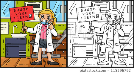 Dental Care Brush Your Teeth Coloring Illustration 115396792