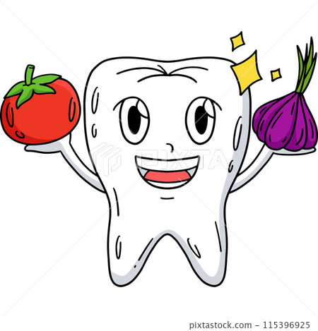 Dental Care Tooth and Vegetables Cartoon Clipart 115396925