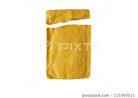 Yellow paper opened postal bubble envelope isolated on white Yellow paper opened postal bubble envelope isolated on white 115397011