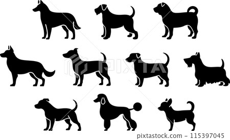 Dog silhouettes 10 types set 03 Dog silhouettes 10 types set 03 115397045
