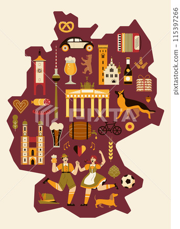 Germany Travel Map with German Culture Symbols Germany Travel Map with German Culture Symbols 115397266