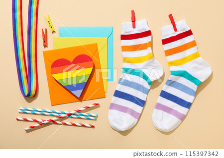 LGBT parade concept, free love symbol on light background. 115397342