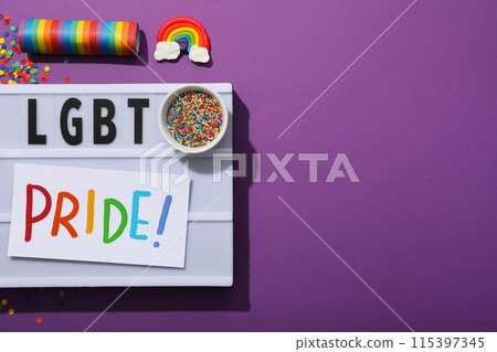 LGBT parade concept, inscription on white board. LGBT parade concept, inscription on white board. 115397345
