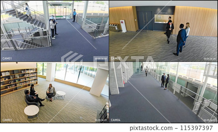 Security camera quad monitor screen interface Security camera quad monitor screen interface 115397397