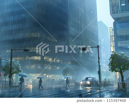 Cityscape on a rainy day 115397408