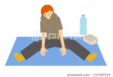 Stretching (forward bending exercise) illustration 115397524