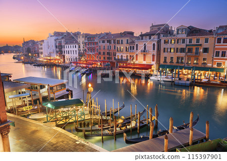 Venice, Italy overlooking boats and gondolas in the Grand Canal 115397901
