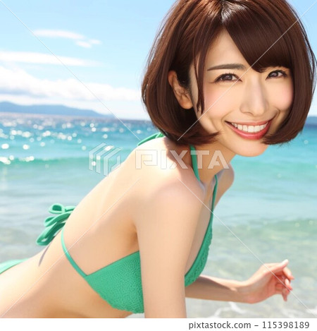 Beautiful woman in bikini frolicking in the sea 115398189