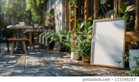 Modern Kitchen Island With Marble Countertops and Garden View Modern Kitchen Island With Marble Countertops and Garden View 115398287