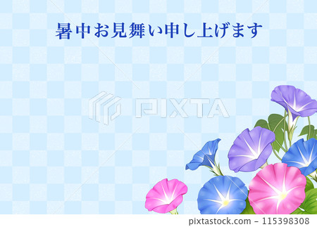 Summer greetings: Morning glory and checkered pattern 115398308