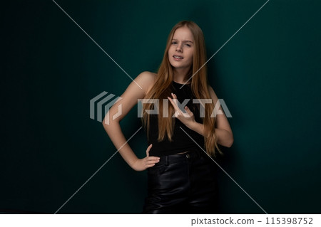 Woman in Black Dress Posing for Picture Woman in Black Dress Posing for Picture 115398752