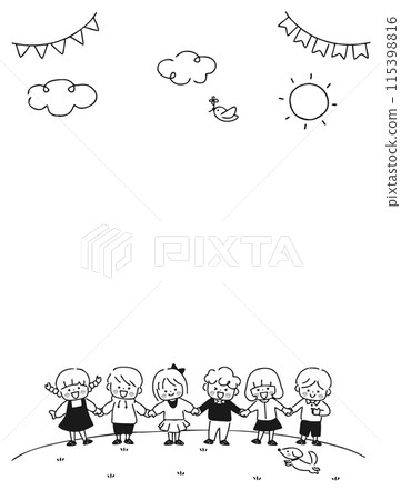 Children holding hands outdoors, monochrome Children holding hands outdoors, monochrome 115398816