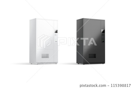 Blank black and white vending machine mockup, side view Blank black and white vending machine mockup, side view 115398817