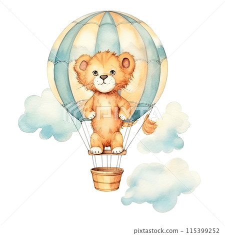 Brown Teddy Bear Sitting on Hot Air Balloon 115399252
