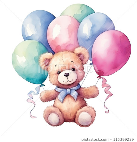 Teddy Bear Holding Balloons 115399259