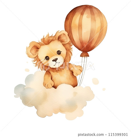 Brown Teddy Bear Sitting on Hot Air Balloon Brown Teddy Bear Sitting on Hot Air Balloon 115399301