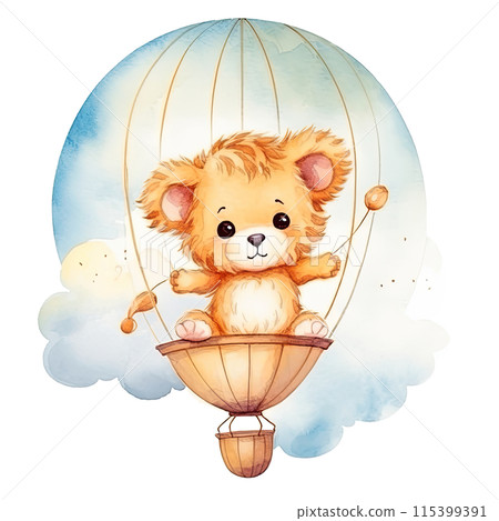 Brown Teddy Bear Sitting on Hot Air Balloon 115399391