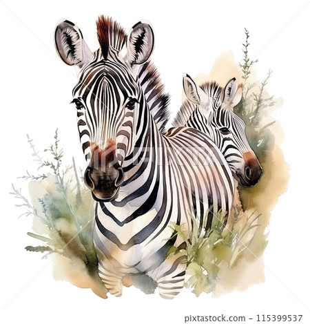 Two Zebras Standing Together 115399537