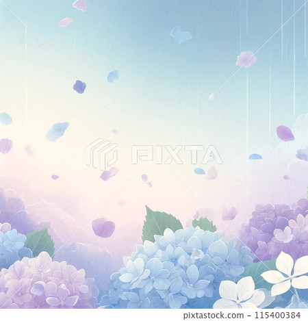 雨季有雨和繡球花的景觀 115400384