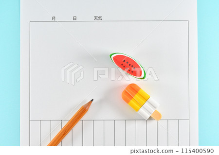 帶有圖片日記和夏季配件的暑假作業圖像 115400590