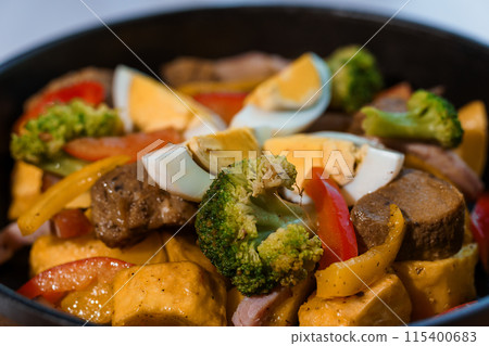 Stewed meat with vegetables and mushrooms Stewed meat with vegetables and mushrooms 115400683