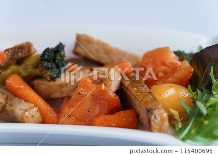 Stewed meat with vegetables and mushrooms 115400695