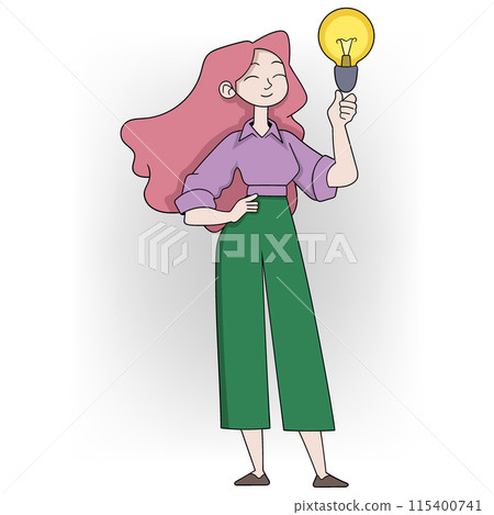 business girl holding a lamp is getting the best sales strategy 115400741