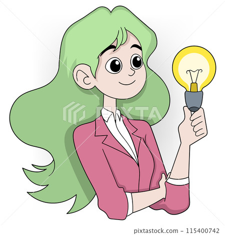 beautiful businesswoman holding a lamp getting creative ideas for future success beautiful businesswoman holding a lamp getting creative ideas for future success 115400742