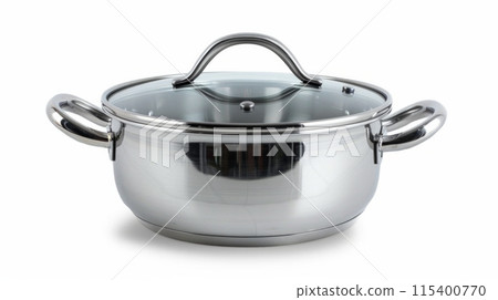 Stainless steel pot isolated on white background 115400770