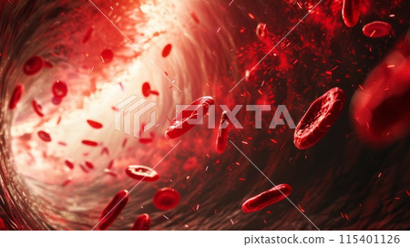 red blood cells flowing in a vessel, 3D illustration red blood cells flowing in a vessel, 3D illustration 115401126