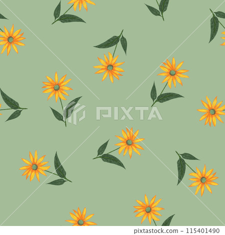 Topinambur Flower Seamless Pattern. Floral Digital Paper. Topinambur Flower Seamless Pattern. Floral Digital Paper. 115401490