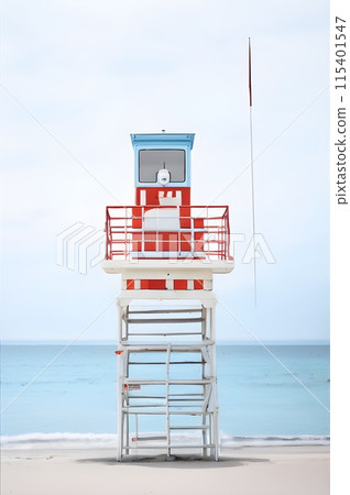 Seaside Watch: Lifeguard Chair by the Beach Seaside Watch: Lifeguard Chair by the Beach 115401547