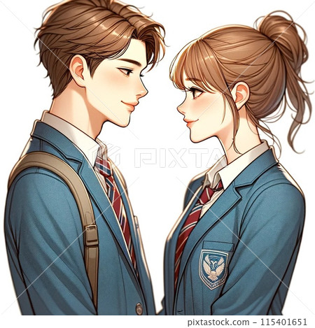 穿著制服的高中情侶互相看著對方 2 青年 [AI 生成圖像] 115401651