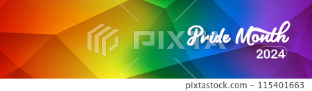 Pride month 2024 horizontal banner with gradient with pride colors flag. LGBTQ Pride month 2024 or pride day poster, flyer, banner, logo modern style design template. Pride month 2024 horizontal banner with gradient with pride colors flag. LGBTQ Pride month 2024 or pride day poster, flyer, banner, logo modern style design template. 115401663