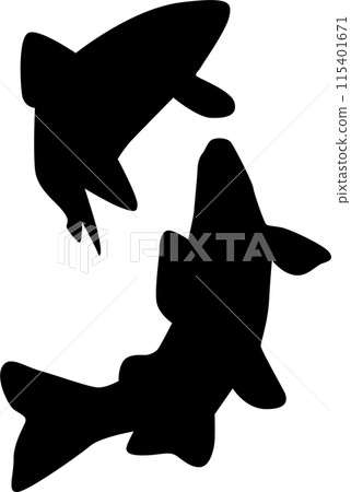 Silhouette of river fish swimming together 115401671